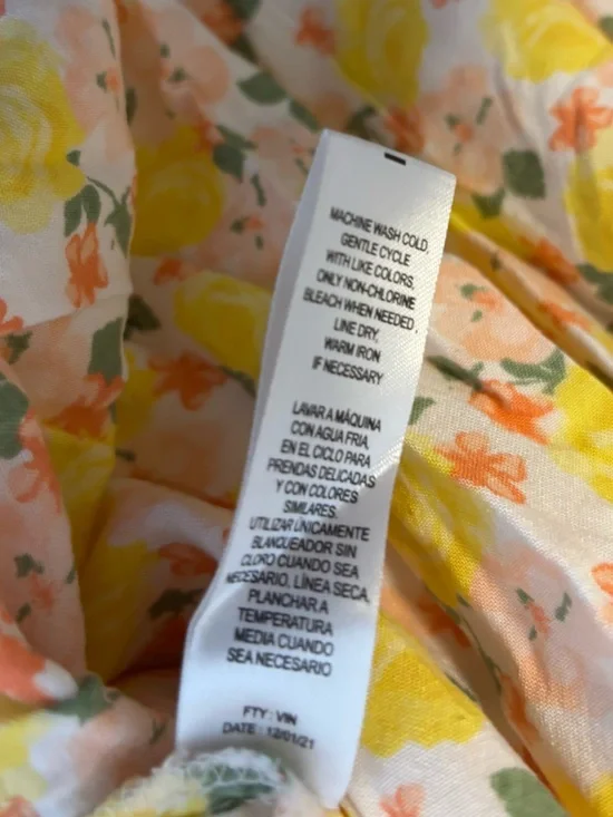 JOLIE & JOY Yellow Floral Smocked V-neck Short Sleeve Mini Sun Dress Size Large - Picture 5 of 5